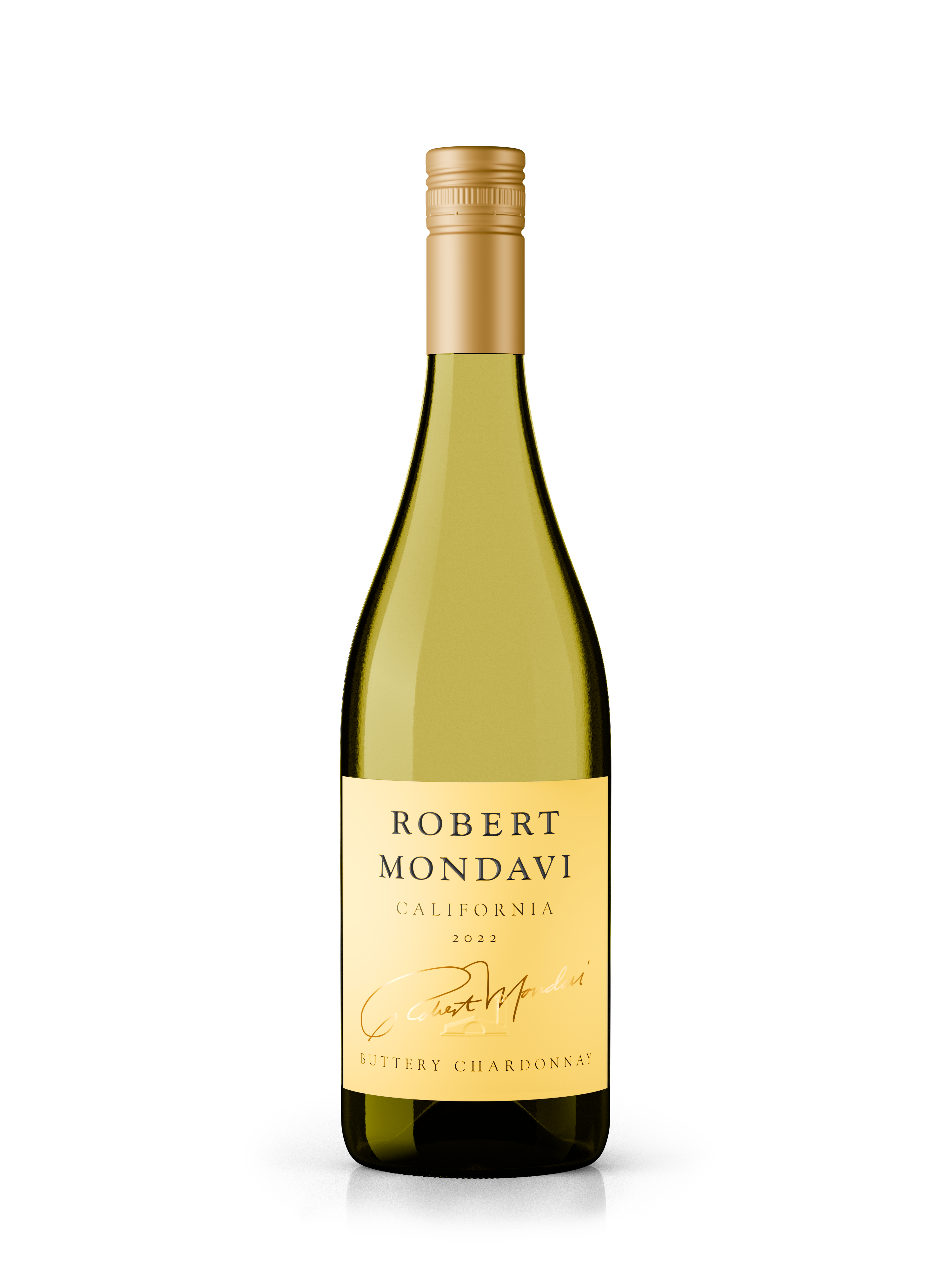 Robert Mondavi Chardonnay wine bottle on a white background