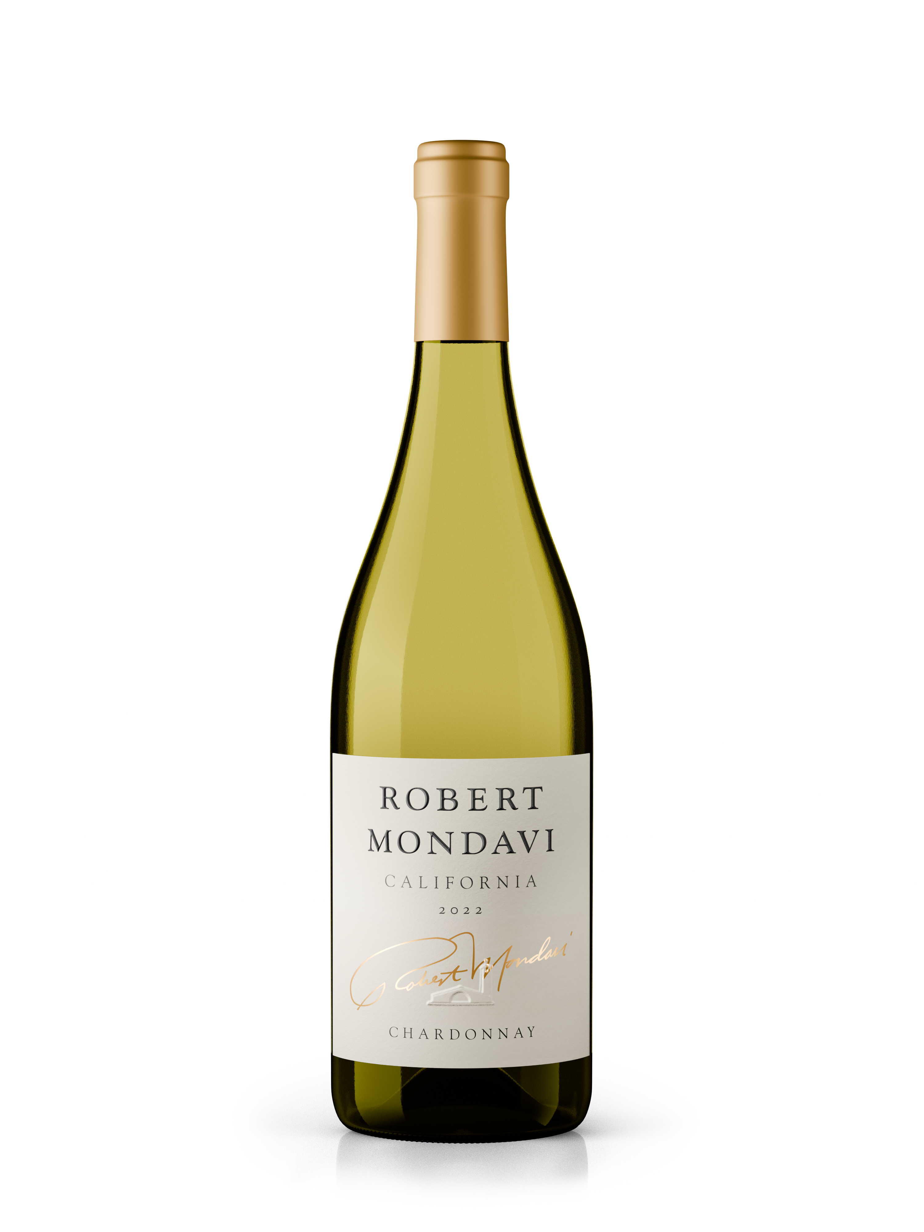 Robert Mondavi Chardonnay wine bottle on a white background