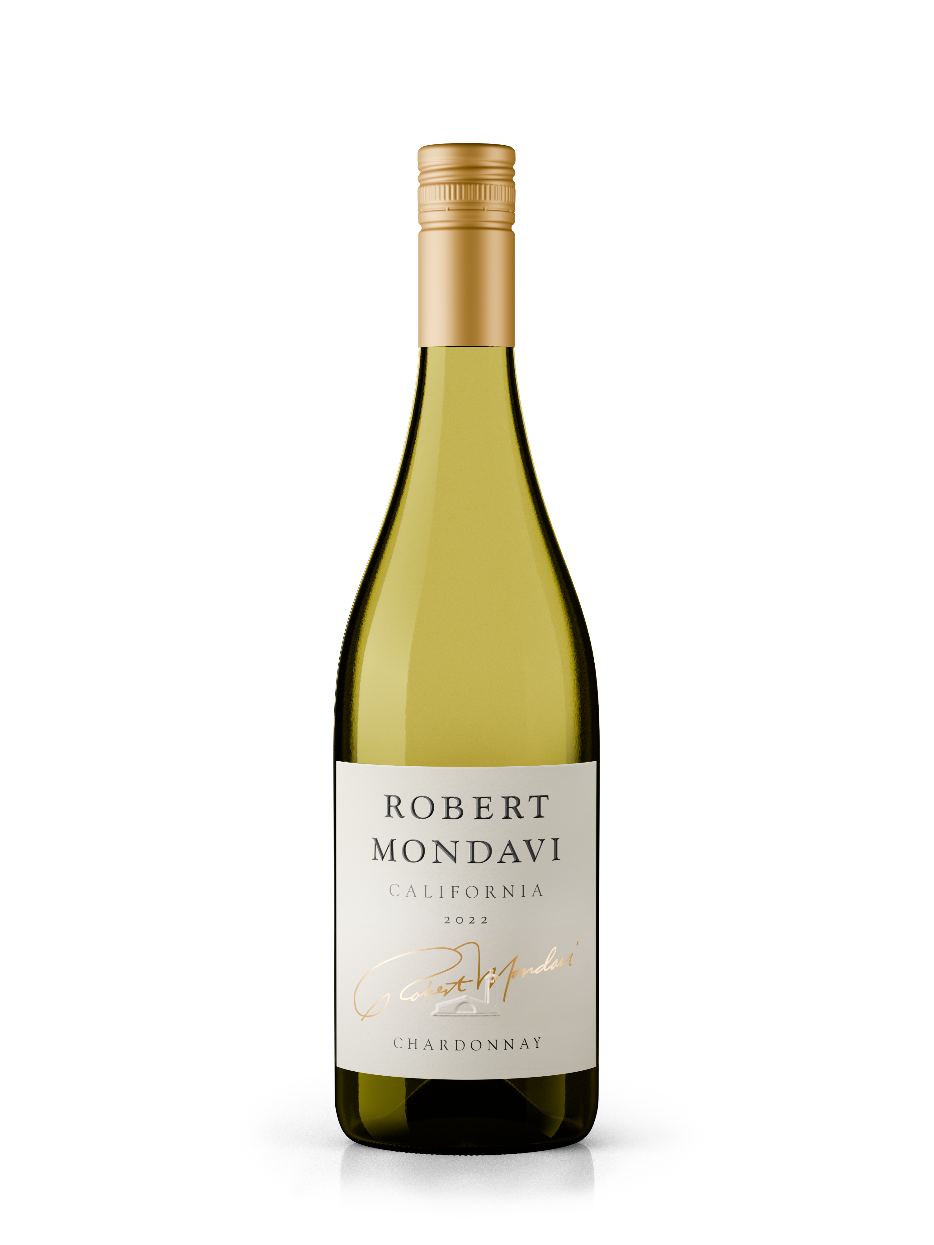 Robert Mondavi Chardonnay wine screw bottle on a white background