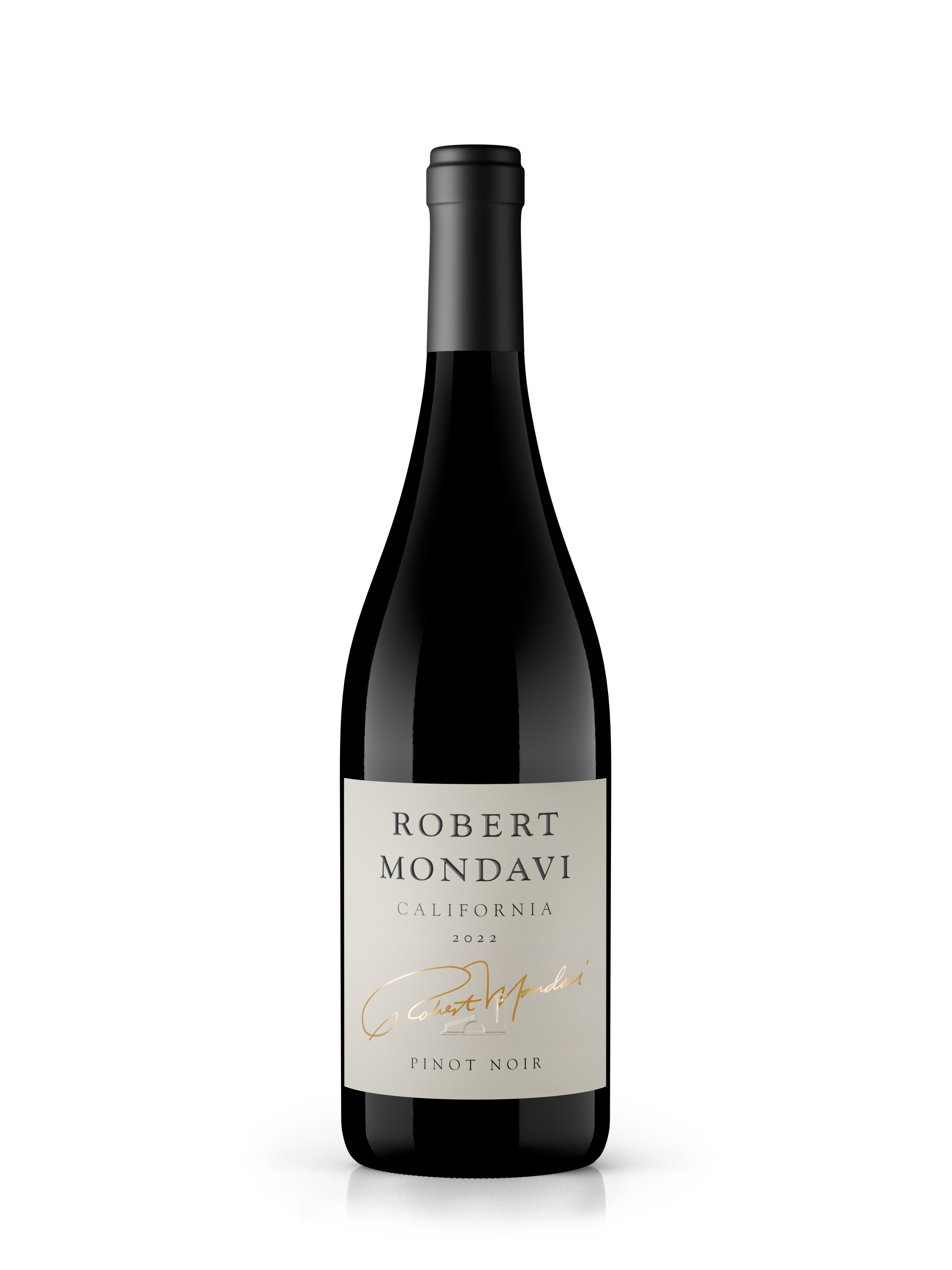 Wine bottle with 'Robert Mondavi' label on a white background